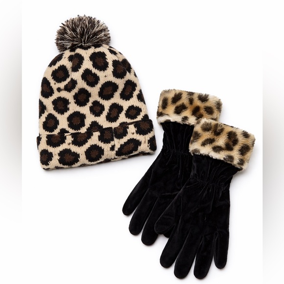 Bundle, Black and Brown Leopard Print Beanie and mittens - Picture 3 of 4